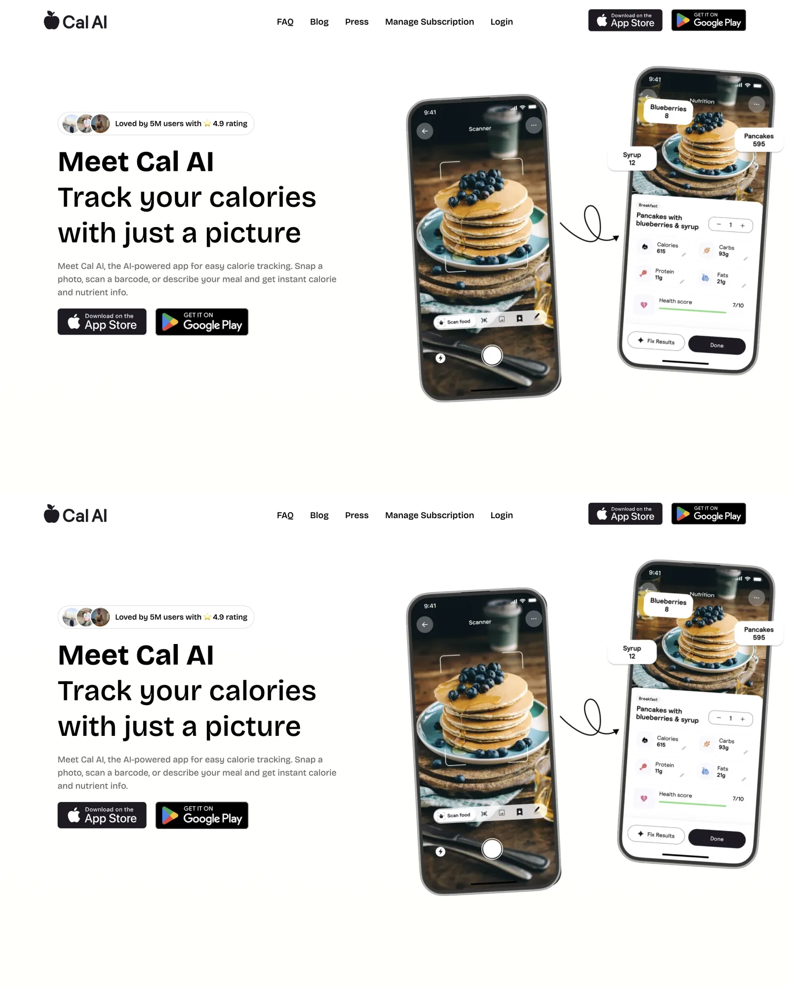 Cal AI 首页长图