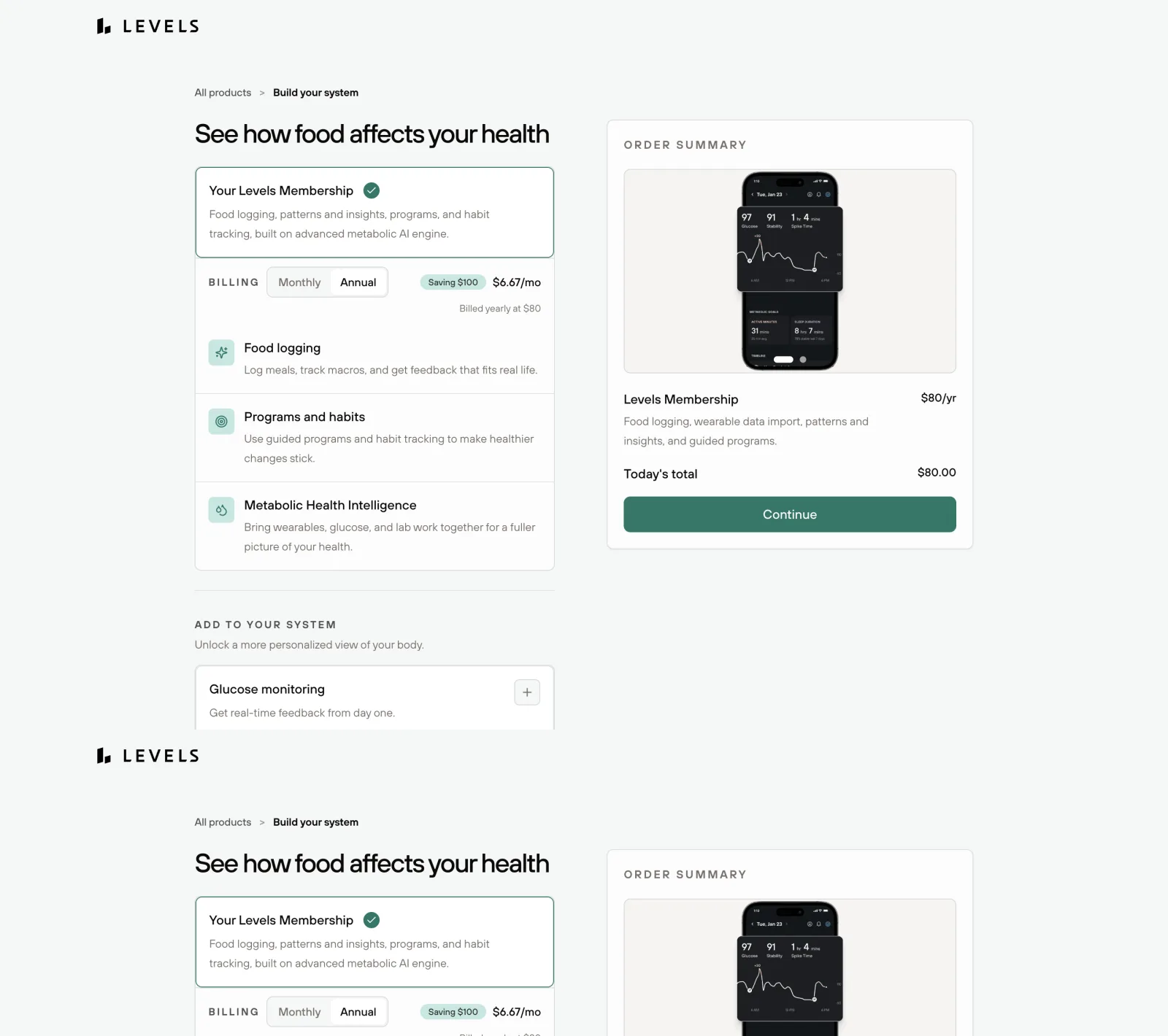 Levels product builder